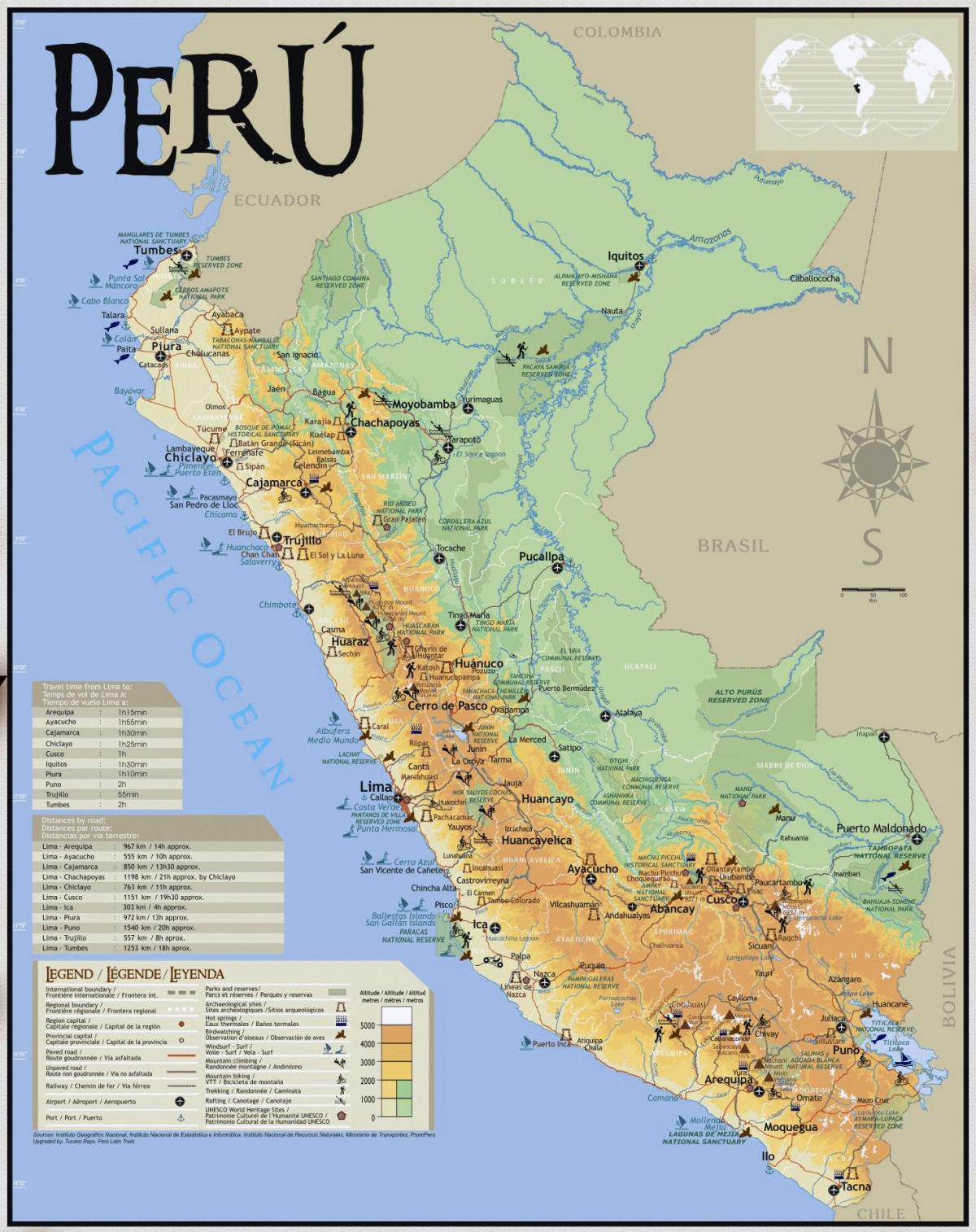 بيرو مناطق الجذب السياحي خريطة